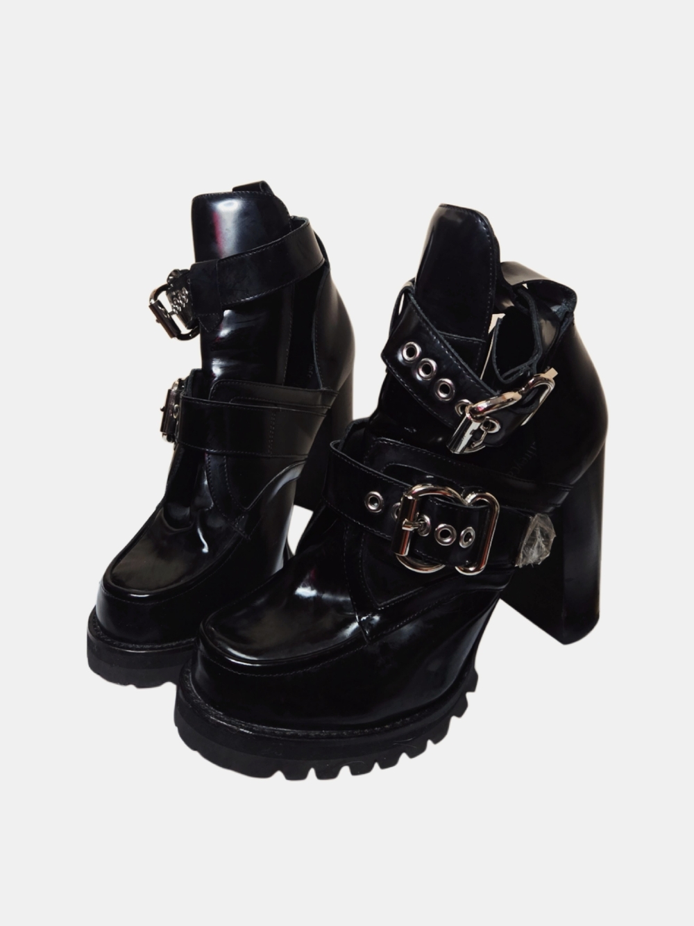 Jeffrey Campbell Black Patent Leather Buckle Ankle Heel Boots!